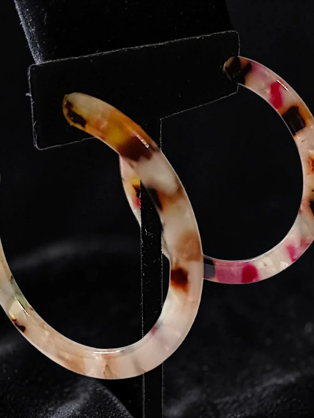 Vtg Colorful Hoop Earrings Acrylic Pierced LARGE Marbled Confetti Lightweight